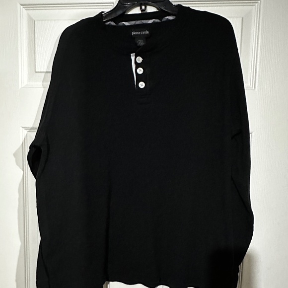 Men's Pierre Cardin Large Black Cotton Sweater 3-Button Knit Long-Sleeve - Picture 1 of 7